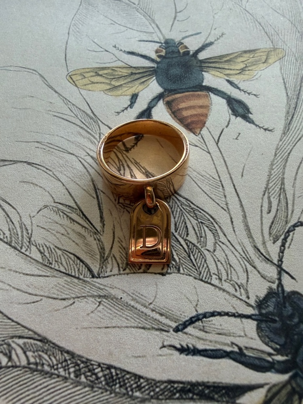 Gold-Tone Charm Ring with D Initial Accent